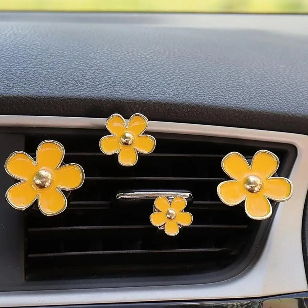 4Pcs Flower Car Air Freshener Clip Alloy Car Air Vent Fragrance Clip Auto Air Outlet Mount Aromatherapy Diffuser Car Accessories