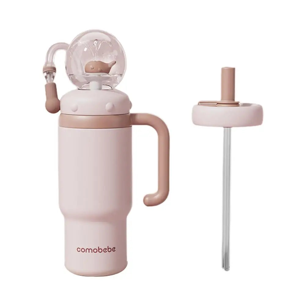 Stainless Steel Whale Fountain Tumbler with Handle Drinking Cup Leak Proof Whale Squirt Water Cup with Straw