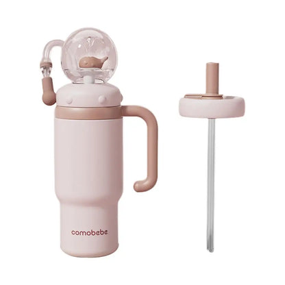 Stainless Steel Whale Fountain Tumbler with Handle Drinking Cup Leak Proof Whale Squirt Water Cup with Straw