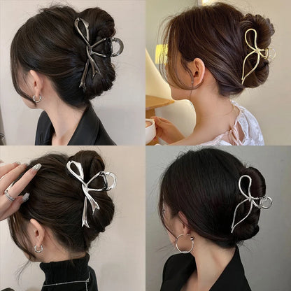 2025 New Vintage Ribbon Bow Hair Claws Exquisite Metal Hair Clip Clasp Hairpins For Women Hair Accessories Barrettes Shark Clips