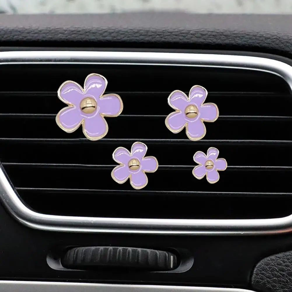 4Pcs Flower Car Air Freshener Clip Alloy Car Air Vent Fragrance Clip Auto Air Outlet Mount Aromatherapy Diffuser Car Accessories