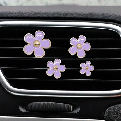 4Pcs Flower Car Air Freshener Clip Alloy Car Air Vent Fragrance Clip Auto Air Outlet Mount Aromatherapy Diffuser Car Accessories
