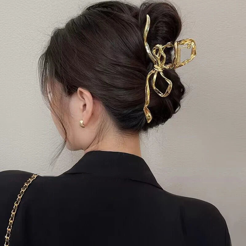 2025 New Vintage Ribbon Bow Hair Claws Exquisite Metal Hair Clip Clasp Hairpins For Women Hair Accessories Barrettes Shark Clips