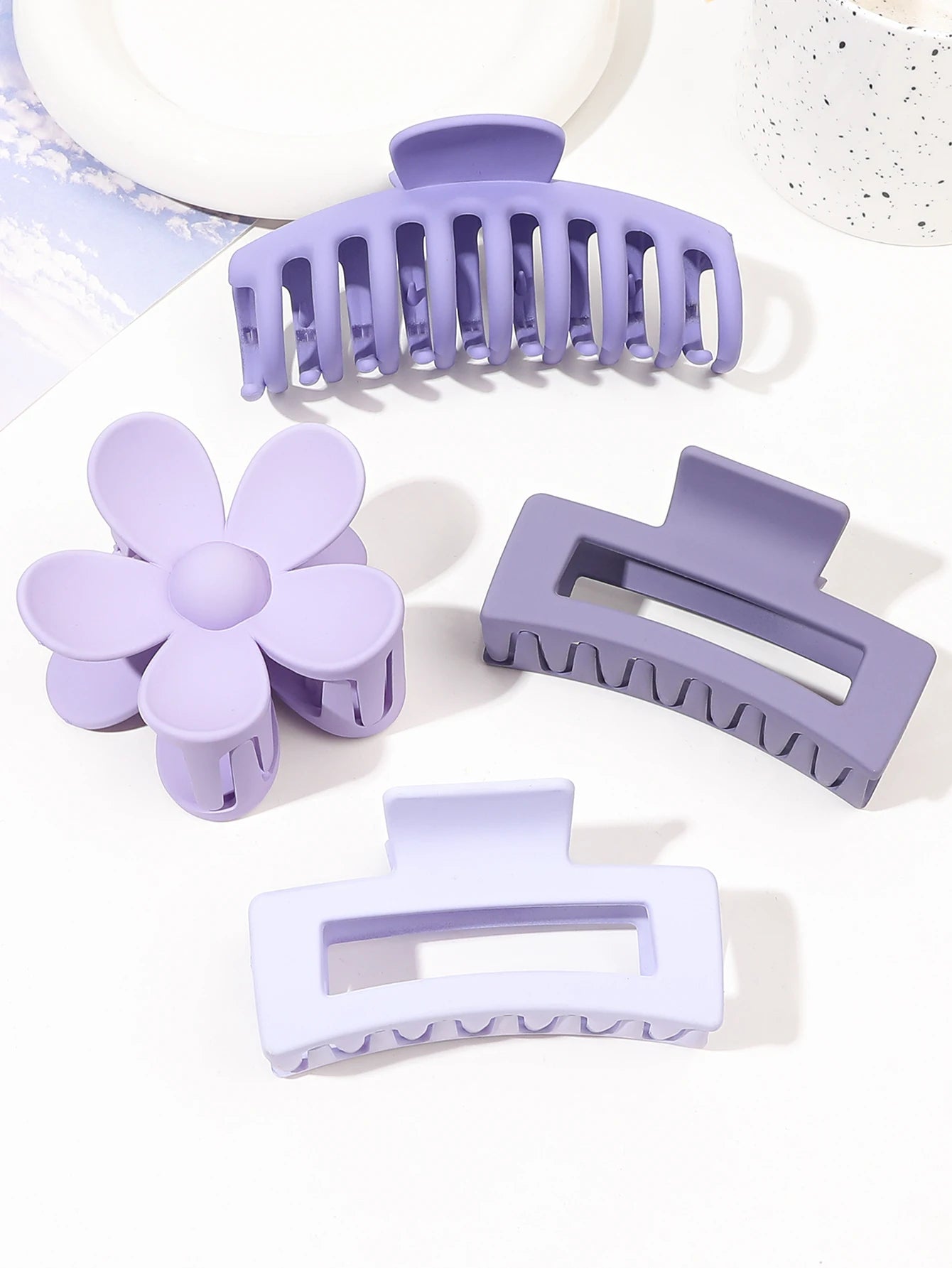 4 Pack Hair Claw Clips 4Pcs Pink Colors Hair Claw Clips Accessories with Multi-Styles, Flower Claw Clips for Thick Hair, Hair Clips For Women Non Slip Purple Brown Blue