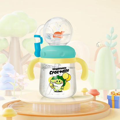 Baby Drinking Cup with Straw Creative Whale Squirt Water Cup 300ml Portable Baby Drinking Bottle with Handle Leakproof
