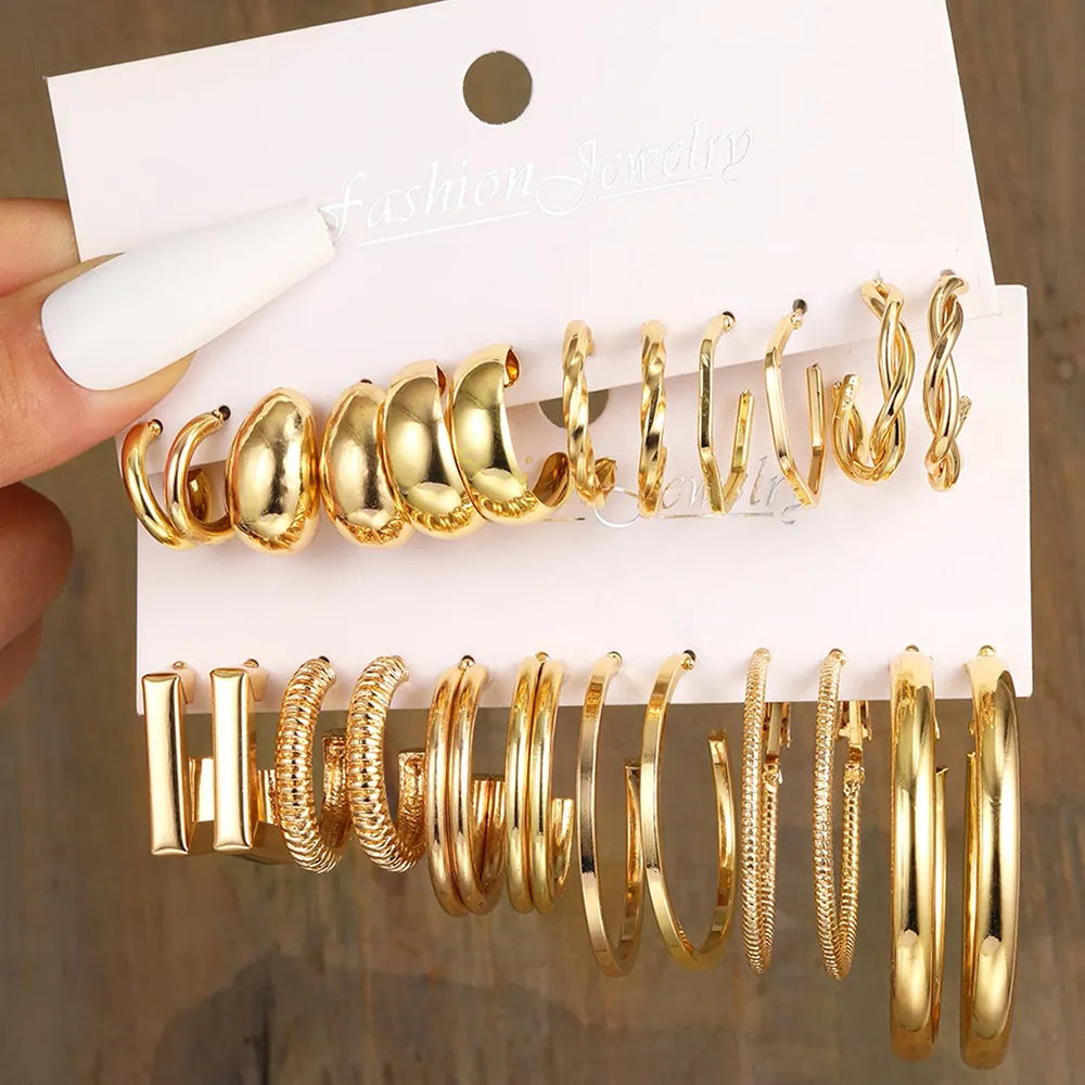 17KM Gold Color Vintage Circle Hoop Earrings for Women Girls Simple Fashion Geometric  Drop Earring Set New Trendy Jewelry Party