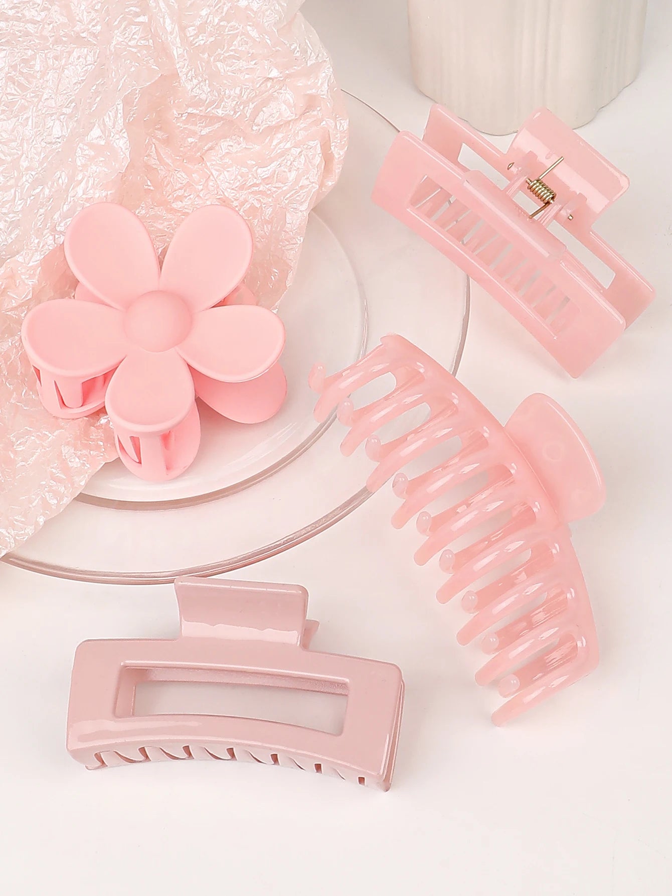 4 Pack Hair Claw Clips 4Pcs Pink Colors Hair Claw Clips Accessories with Multi-Styles, Flower Claw Clips for Thick Hair, Hair Clips For Women Non Slip Purple Brown Blue