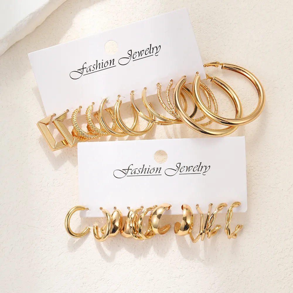 17KM Gold Color Vintage Circle Hoop Earrings for Women Girls Simple Fashion Geometric  Drop Earring Set New Trendy Jewelry Party