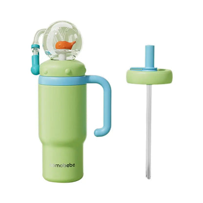 Stainless Steel Whale Fountain Tumbler with Handle Drinking Cup Leak Proof Whale Squirt Water Cup with Straw