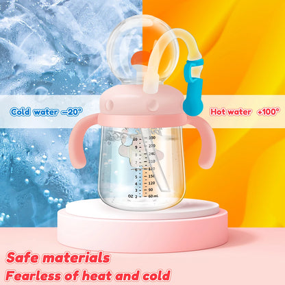 Baby Drinking Cup with Straw Creative Whale Squirt Water Cup 300ml Portable Baby Drinking Bottle with Handle Leakproof