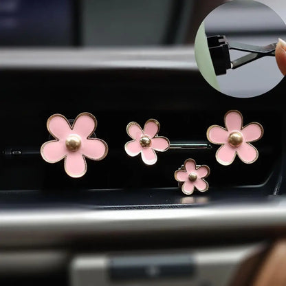 4Pcs Flower Car Air Freshener Clip Alloy Car Air Vent Fragrance Clip Auto Air Outlet Mount Aromatherapy Diffuser Car Accessories