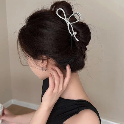 2025 New Vintage Ribbon Bow Hair Claws Exquisite Metal Hair Clip Clasp Hairpins For Women Hair Accessories Barrettes Shark Clips