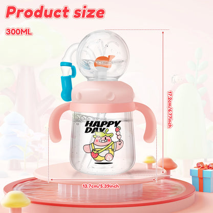 Baby Drinking Cup with Straw Creative Whale Squirt Water Cup 300ml Portable Baby Drinking Bottle with Handle Leakproof