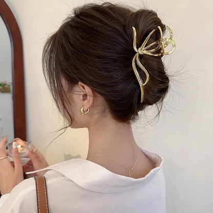 2025 New Vintage Ribbon Bow Hair Claws Exquisite Metal Hair Clip Clasp Hairpins For Women Hair Accessories Barrettes Shark Clips