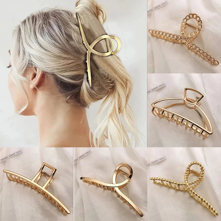 Simple Metal Geometric Hair Claw Clips Elegant Geometric Hair Accessories Cross Crab Bath Clip For Women Fashion Girl Headwear