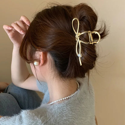2025 New Vintage Ribbon Bow Hair Claws Exquisite Metal Hair Clip Clasp Hairpins For Women Hair Accessories Barrettes Shark Clips