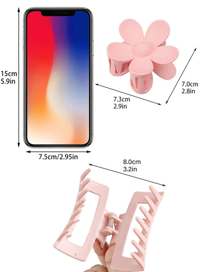 4 Pack Hair Claw Clips 4Pcs Pink Colors Hair Claw Clips Accessories with Multi-Styles, Flower Claw Clips for Thick Hair, Hair Clips For Women Non Slip Purple Brown Blue
