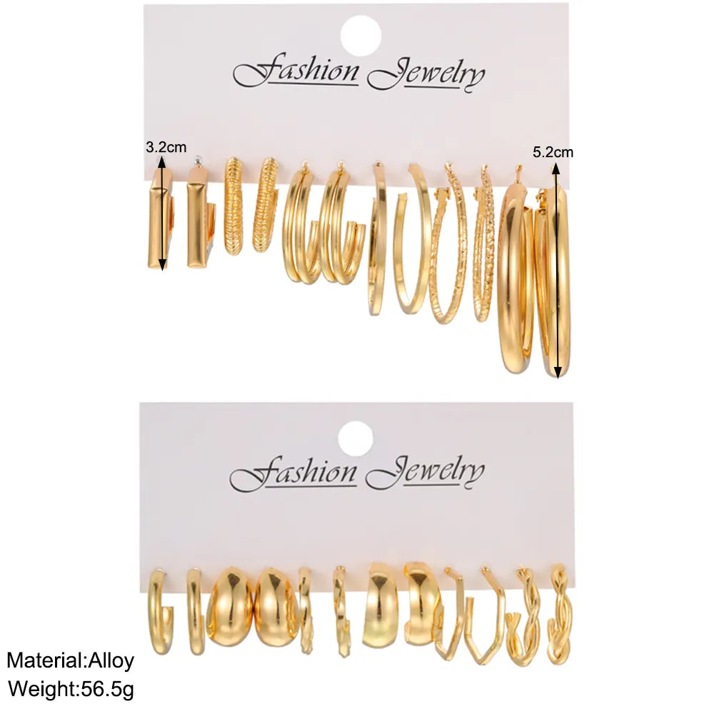 17KM Gold Color Vintage Circle Hoop Earrings for Women Girls Simple Fashion Geometric  Drop Earring Set New Trendy Jewelry Party