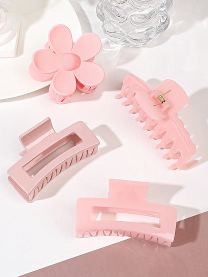 4 Pack Hair Claw Clips 4Pcs Pink Colors Hair Claw Clips Accessories with Multi-Styles, Flower Claw Clips for Thick Hair, Hair Clips For Women Non Slip Purple Brown Blue