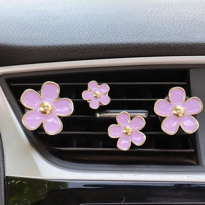 4Pcs Flower Car Air Freshener Clip Alloy Car Air Vent Fragrance Clip Auto Air Outlet Mount Aromatherapy Diffuser Car Accessories