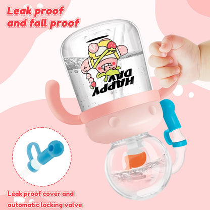 Baby Drinking Cup with Straw Creative Whale Squirt Water Cup 300ml Portable Baby Drinking Bottle with Handle Leakproof